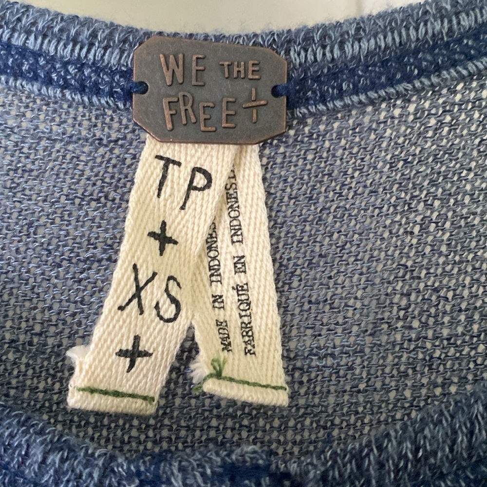 Free People We The Free Slinky Hacci Henley Blue Striped Button Top Knit Sweater - Picture 4 of 7
